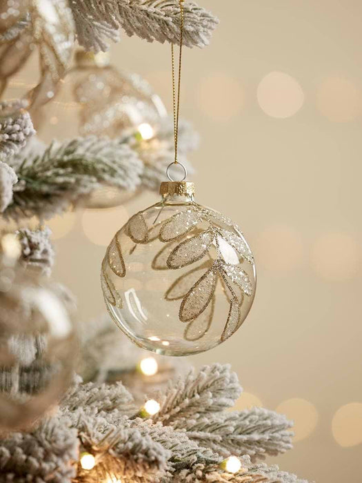 Six Glittered Leaf Glass Baubles