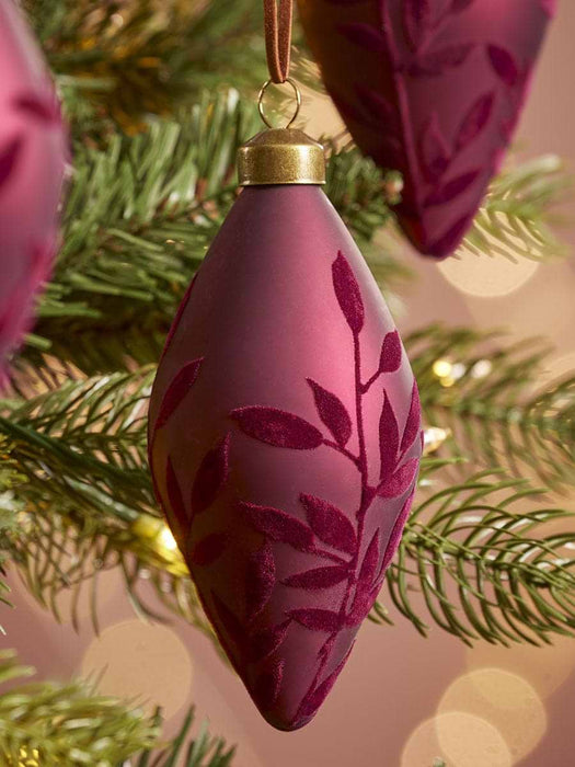 Four Flocked Leaves Glass Baubles