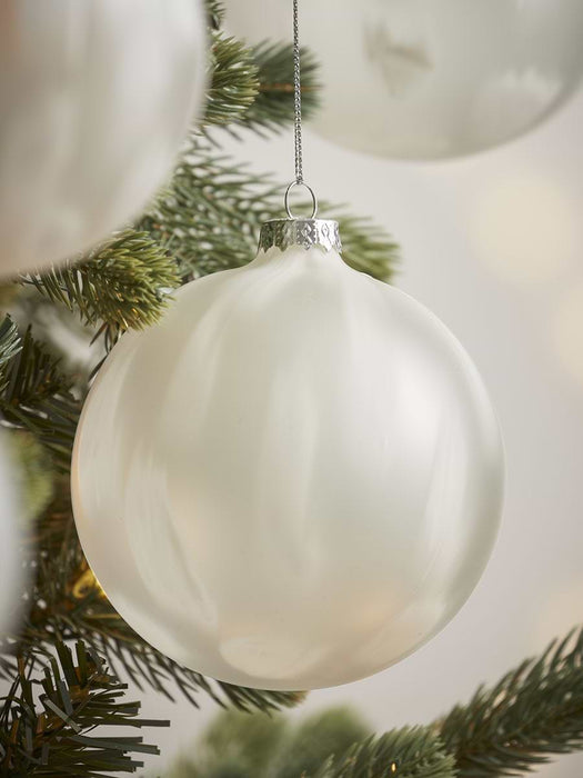 Four Large Painterly Glass Baubles - Matte White