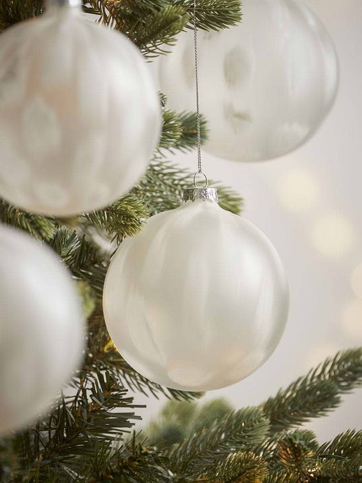 Four Large Painterly Glass Baubles - Matte White