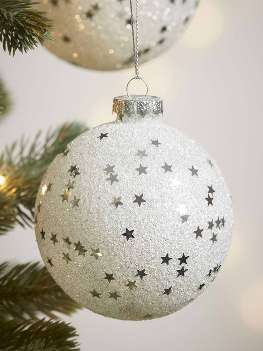 Six Silver Stars Glass Baubles