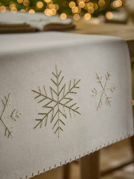Embroidered Golden Snowflake Table Runner