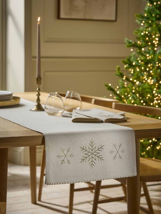 Embroidered Golden Snowflake Table Runner