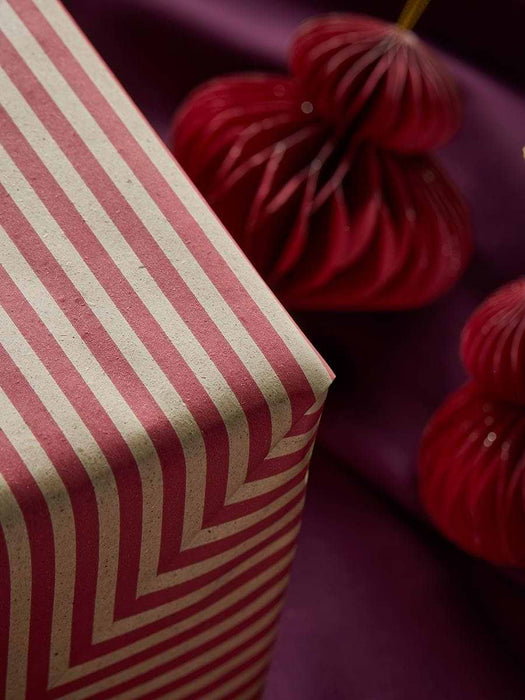 Berry Red Striped Grass Fibre Wrapping Paper - 5m
