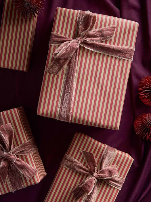Berry Red Striped Grass Fibre Wrapping Paper