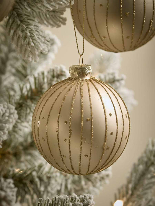 Six Pearly Striped Glass Baubles
