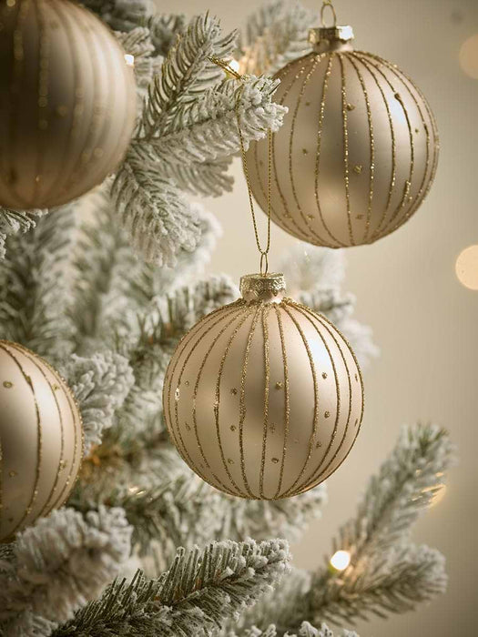 Six Pearly Striped Glass Baubles