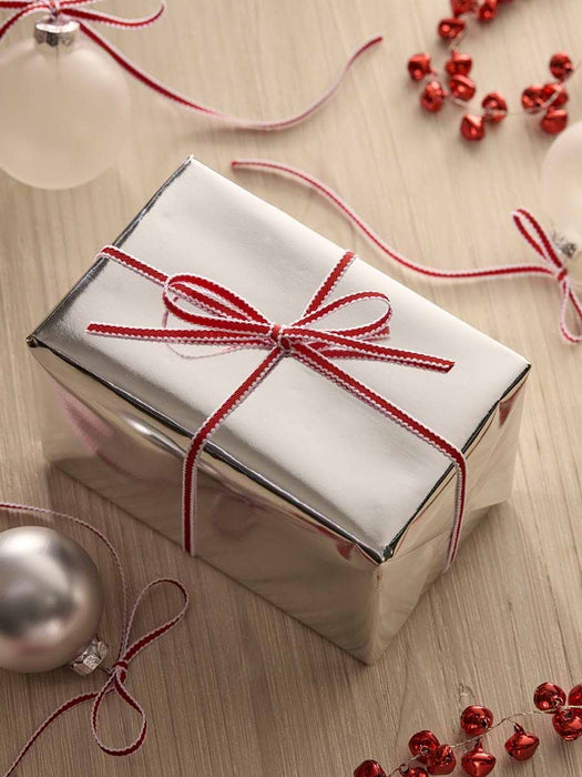 Slim Jolly Edged Ribbon - Festive Red 50m