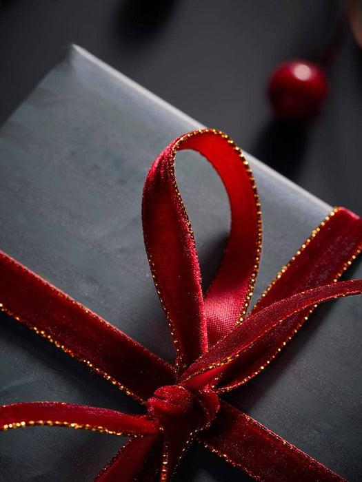 Slim Velvet Ribbon - Berry Red & Gold 20m