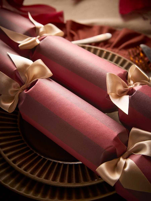 Six Luxury Handmade Striped Crackers - Mauve Mix