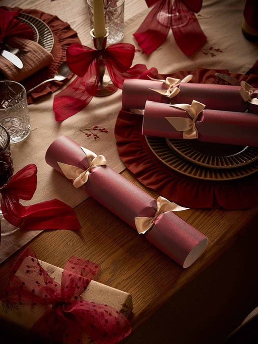 Six Luxury Handmade Striped Crackers - Mauve Mix