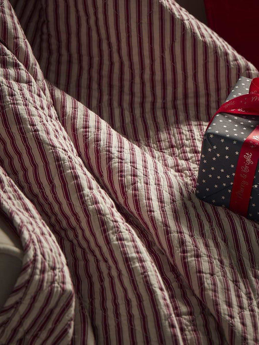 Cotton Quilted Throw - Red Stripe