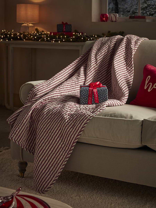 Cotton Quilted Throw - Red Stripe