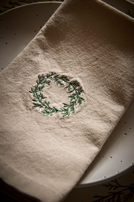 Four Cotton Embroidered Wreath Napkins
