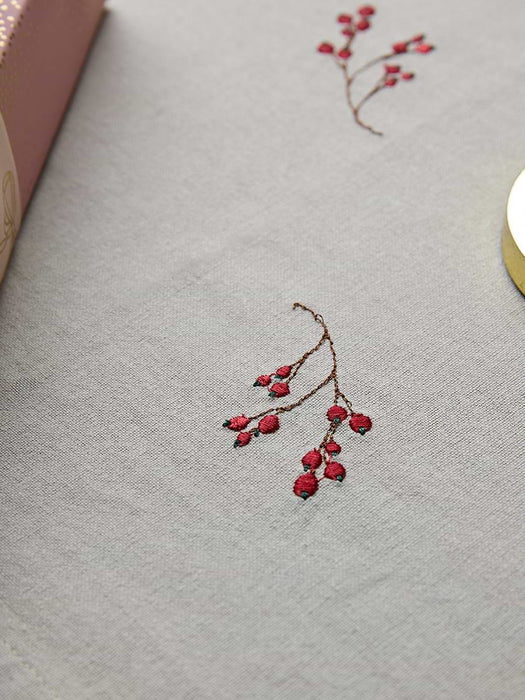 Cotton Embroidered Red Berry Table Runner