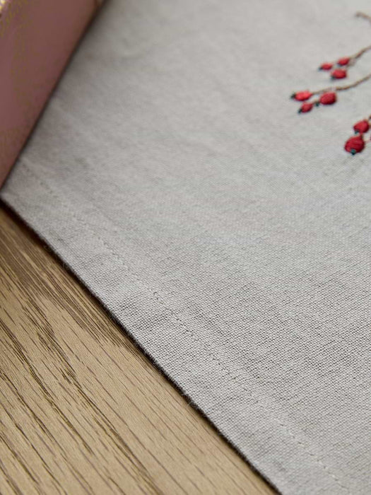 Cotton Embroidered Red Berry Table Runner