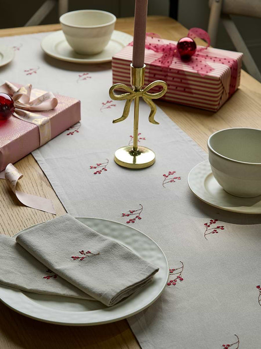Cotton Embroidered Red Berry Table Runner