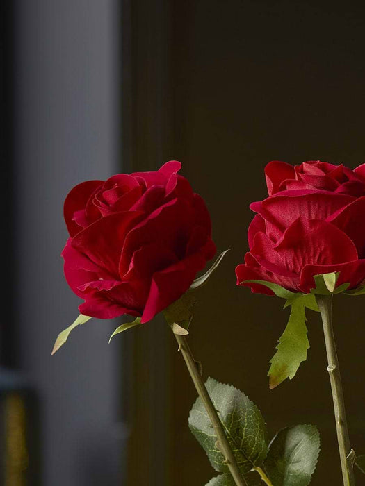 Three Faux Rose Stems - Red