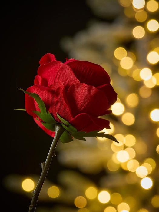 Three Faux Rose Stems - Deep Red