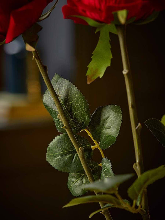 Three Faux Rose Stems - Deep Red