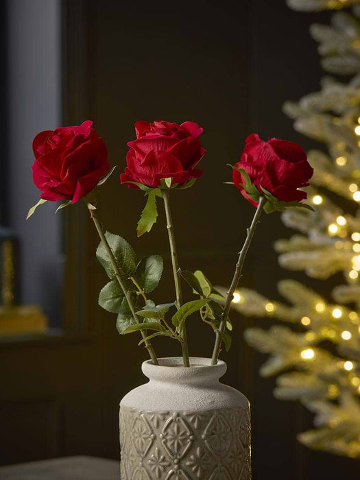 Three Faux Rose Stems - Red