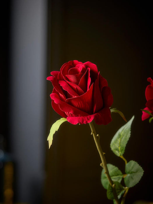 Three Faux Rose Stems - Deep Red