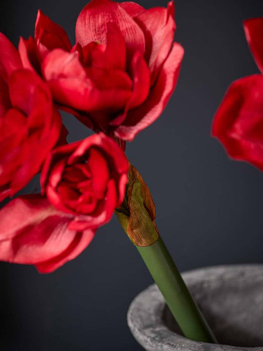 Three Faux Amaryllis Stems - Red