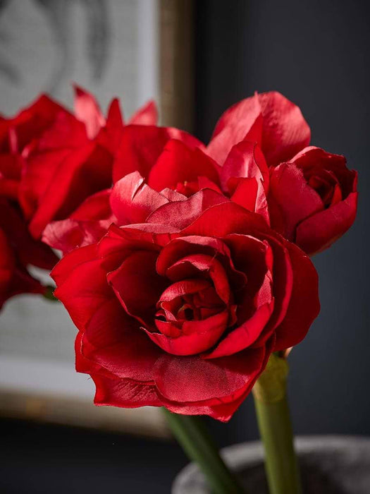 Three Faux Amaryllis Stems - Red