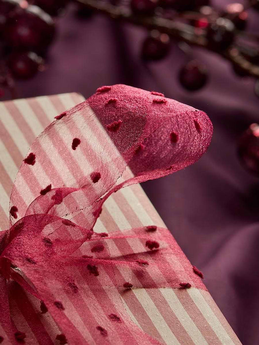 Snowball Textured Organza Ribbon - Berry Red 15m