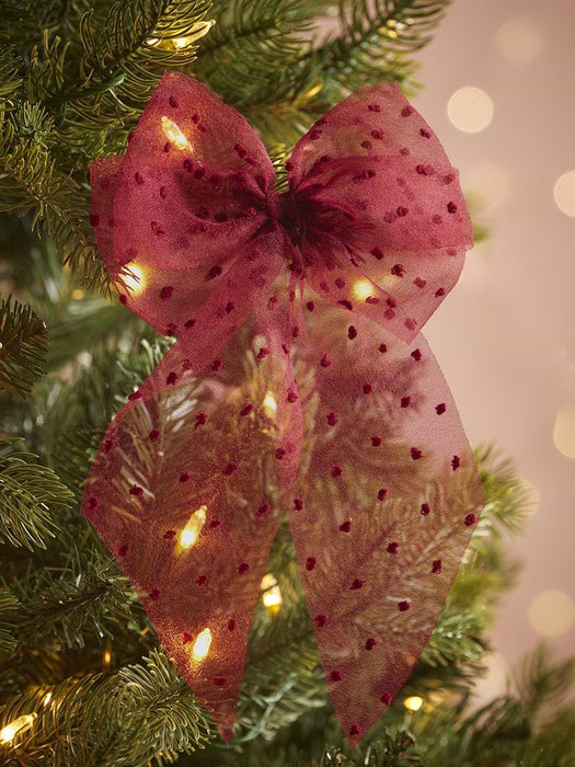 Twelve Snowball Textured Organza Tree Bows - Berry Red