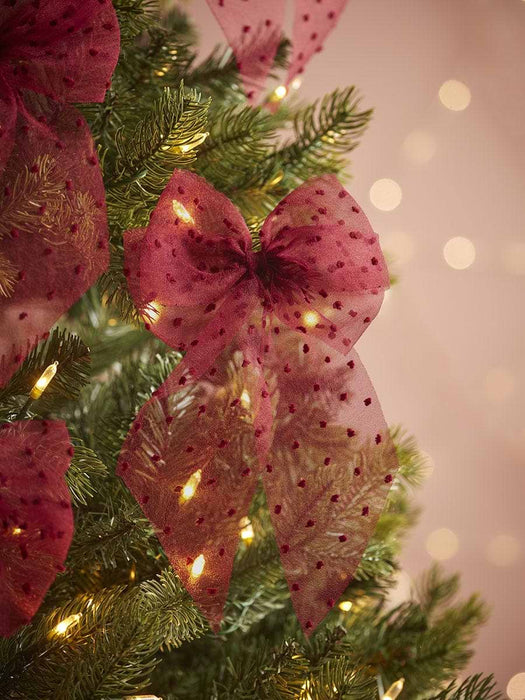 Twelve Snowball Textured Organza Tree Bows - Berry Red