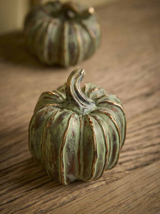 Four Verdigris Style Metal Pumpkins