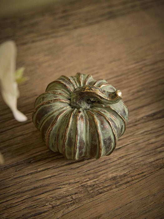 Four Verdigris Style Metal Pumpkins