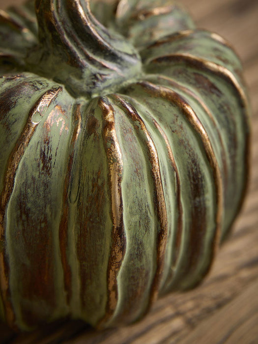 Four Verdigris Style Metal Pumpkins