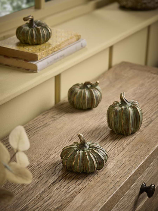 Four Verdigris Style Metal Pumpkins