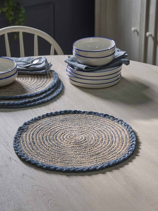 Four Braided Jute Placemats - Blue