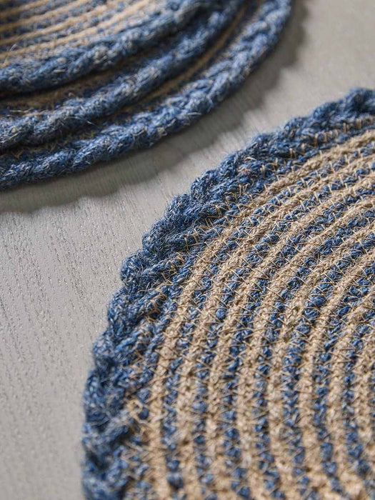 Four Braided Jute Placemats - Blue