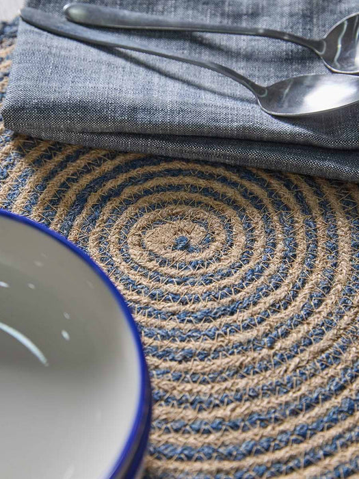Four Braided Jute Placemats - Blue