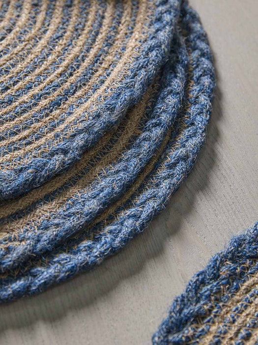 Four Braided Jute Placemats - Blue
