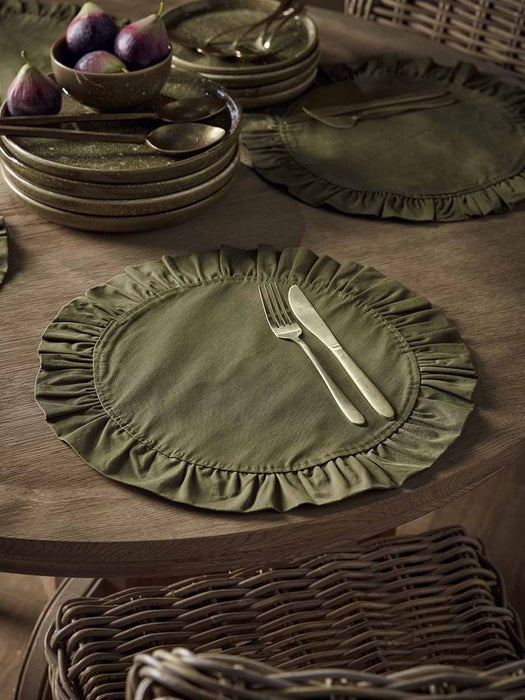 Four Ruffle Edge Placemats - Olive