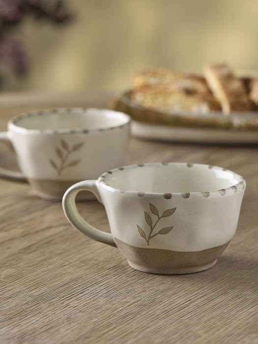 Serving Bowl with Handle - Ochre Leaf