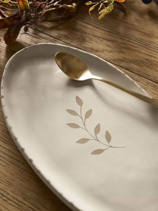 Serving Bowl with Handle - Ochre Leaf