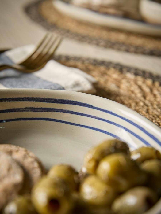 Serving Bowl with Handle - Blue Stripe