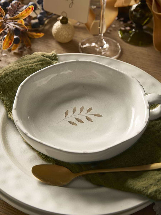 Serving Bowl with Handle - Ochre Leaf