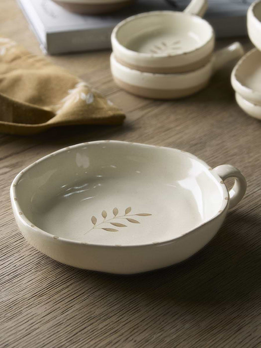 Serving Bowl with Handle - Ochre Leaf