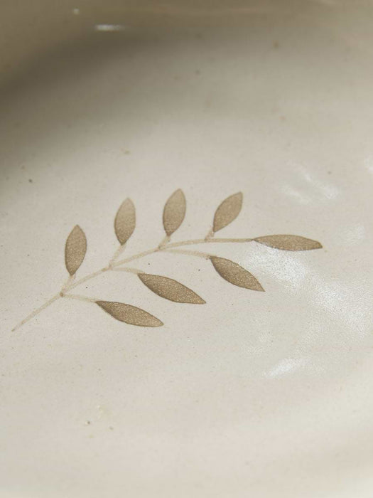 Serving Bowl with Handle - Ochre Leaf