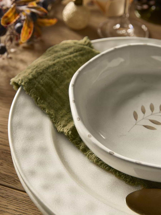 Serving Bowl with Handle - Ochre Leaf
