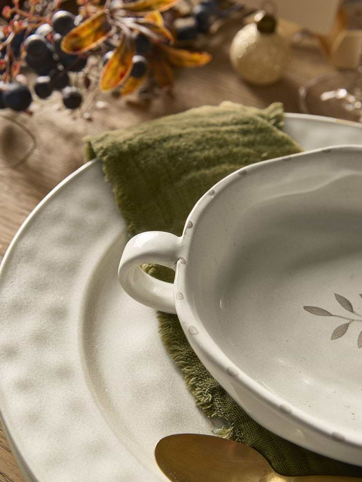 Serving Bowl with Handle - Ochre Leaf