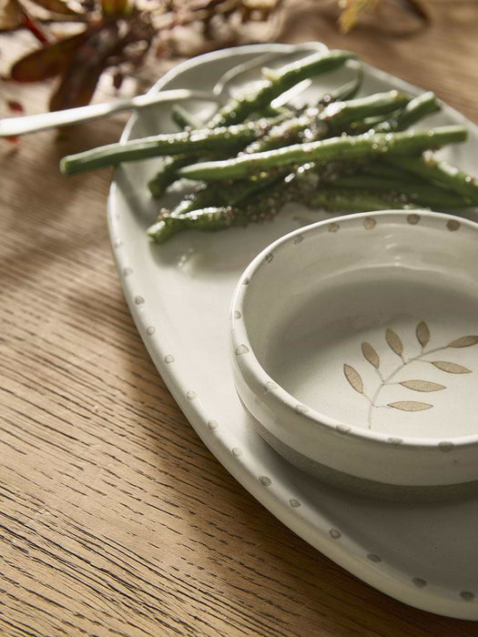 Serving Bowl with Handle - Ochre Leaf