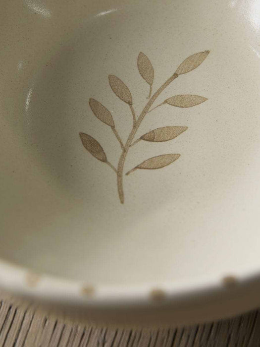 Serving Bowl with Handle - Ochre Leaf